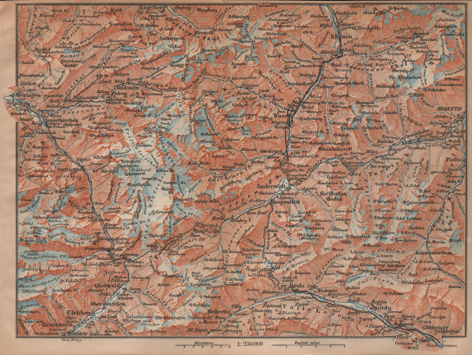 ST GOTTHARD area. Andermatt Engelberg Silenen Gadmen Ulrichen Disentis 1901 map
